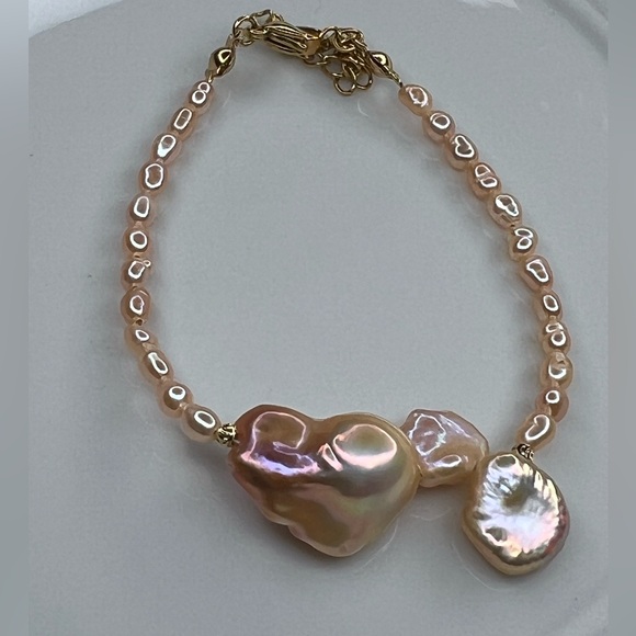 Handmade High Quality Freshwater Flameball Baroque Keshi Pearl Bracelet Perfect - Picture 4 of 4